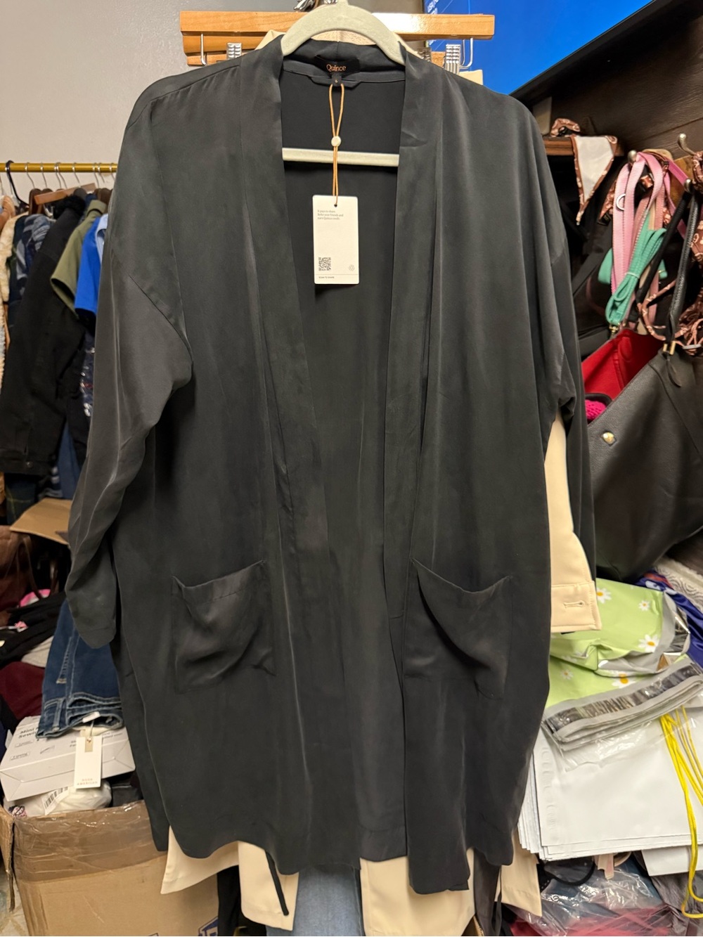 Quince Black Open-Front Lightweight Cape Coat